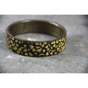 Inlaid Brown and Brass Chip Bangle Bracelet with Gold "V" pattern